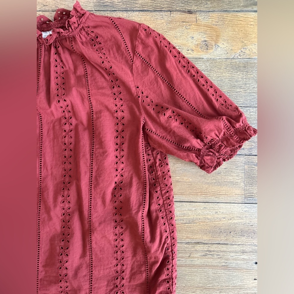 Universal Thread Eyelet Lace Ruffle Short Sleeve Blouse Burnt Orange - Picture 15 of 15